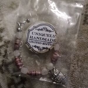 Silver and Pink Owl Bracelet